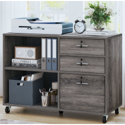 35" W Mobile Lateral Filing Cabinet Wood 3-Drawer File Organizer Home Office