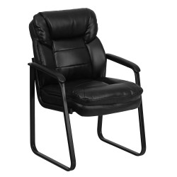 Flash Furniture Leather Mid Back Executive Side Chair With Sled Base Black