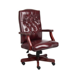 Boss Classic Executive Oxblood Vinyl Chair With Mahogany Finish Frame B905-BY